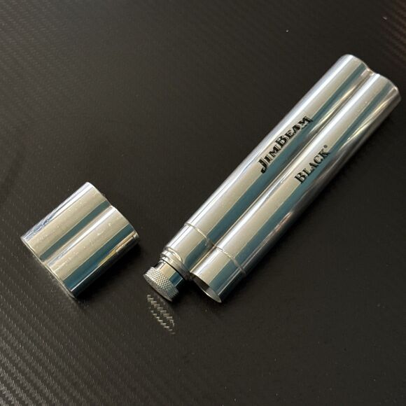 Jim Beam Black Stainless Steel Whiskey Flask & Cigar Case - Picture 3 of 4